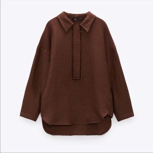 Zara Textured Weave Oversized Shirt XS NWT